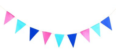 Beyaz renkte renkli parti bayrakları. Şenlik Dekoru