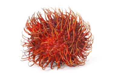 Lezzetli olgun Rambutan beyazda izole edilmiş. Egzotik meyve