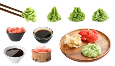 Wasabi, turşulu zencefil ve soya sosu beyaz, kolaj