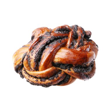 Lezzetli haşhaş tohumu hamur işi beyaza izole edilmiş.