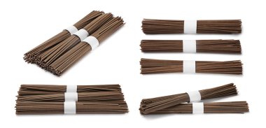 Soba beyaz üzerine izole edilmiş, set. Karabuğday eriştesi.