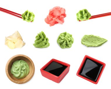 Wasabi, turşulu zencefil ve soya sosu beyaz, kolaj