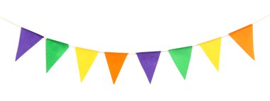 Beyaz renkte renkli parti bayrakları. Şenlik Dekoru