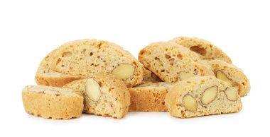 Geleneksel İtalyan badem bisküvileri (Cantucci) beyaz üzerine izole edilmiş