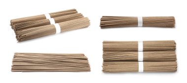 Soba beyaz üzerine izole edilmiş, set. Karabuğday eriştesi.