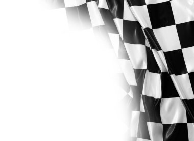 Beyaz arkaplanda siyah beyaz dama işaretleri olan yarış bayrağı