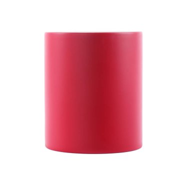 Beyaz üzerine izole edilmiş boş bir kırmızı seramik bardak. Tasarım için model