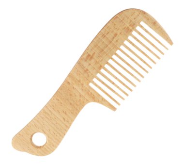 Bir ahşap saç tarağı beyaza izole edilmiş.