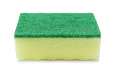 Beyaza izole edilmiş sarı bir sünger. Temizlik aracı