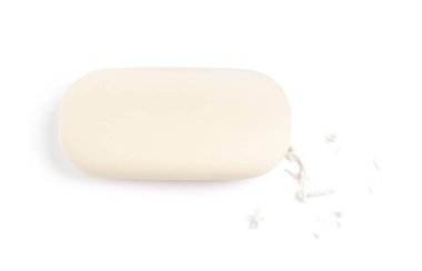 Bir silgi ve kırıntılar beyaz, üst görünümde izole