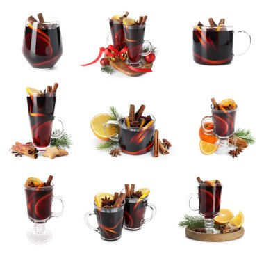 Farklı Noel kokteylleri beyaz sette izole edilmiş.