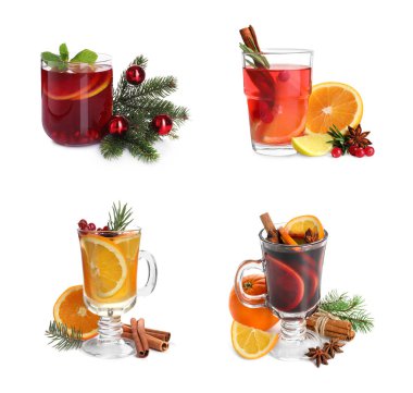 Farklı Noel kokteylleri beyaz sette izole edilmiş.