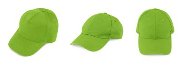 Açık yeşil başlık beyaza izole edilmiş, kolaj. Farklı taraflar. Tasarım için model