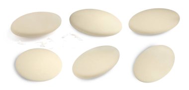 Silgi beyaza izole edilmiş, kolaj. Farklı taraflar