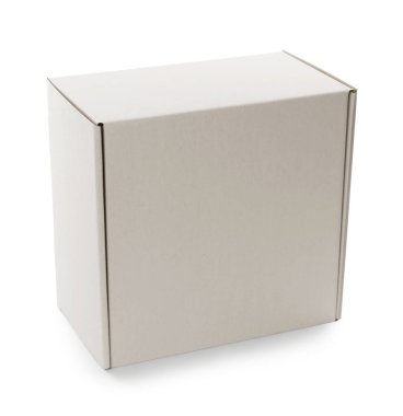 Beyaza izole edilmiş kapalı bir karton kutu. Tasarım için model