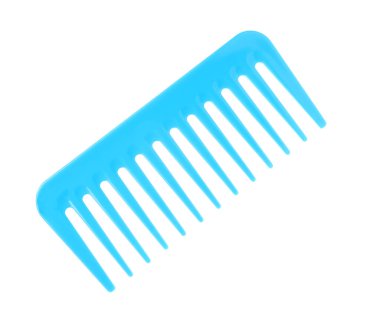 Bir açık mavi plastik tarak beyaza izole edilmiş.