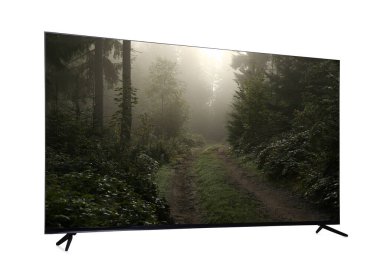 Televizyonda doğa manzarası beyaz ekranda izole edilmiş.