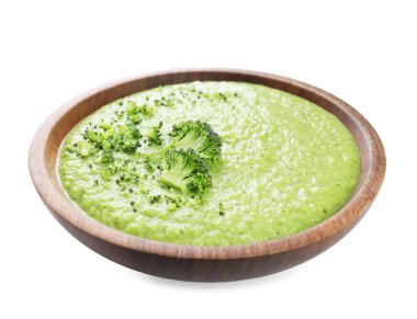 Beyaz tenceredeki enfes brokoli kremalı çorba.