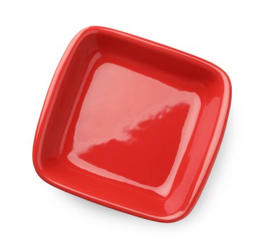 Seramik bir güveç, beyaza izole edilmiş, üst manzara. Mutfak aletleri