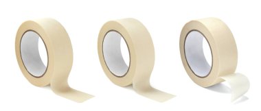 Yapıştırıcı bant, hazır. Yuvarlaklar beyaz üzerine izole