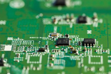 Bilgisayar devre kartı, makro görüş. Elektronik mühendisliği
