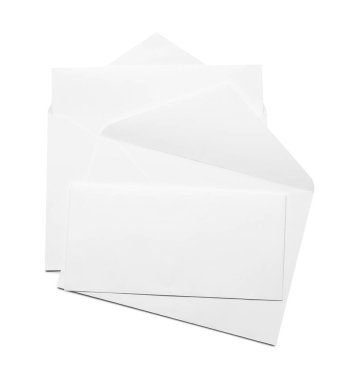 Kartları beyaza izole edilmiş zarflar, üst manzara. Tasarım için model