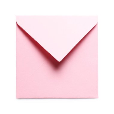 Pembe zarf beyaza izole edilmiş, üst manzara. Tasarım için model