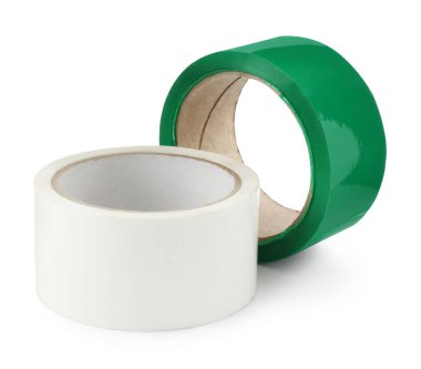 Yapışkan bant ruloları beyaza izole edilmiş.