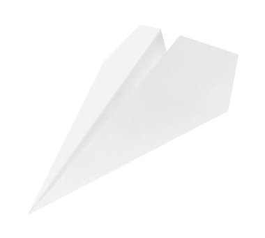 Bir el yapımı kağıt uçak beyazda izole edilmiş.