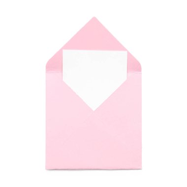 Üzerinde beyaz bir kartın olduğu pembe bir zarf. Tasarım için model
