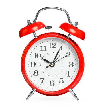 Bir kırmızı alarm saati beyaza izole edilmiş.