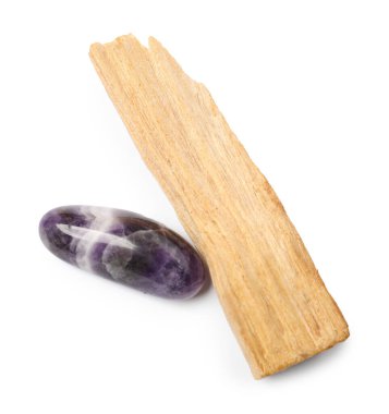 Palo santo sopa ve değerli taş beyaz, üst görünüm izole