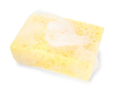 Beyaz köpüklü sarı bir sünger.