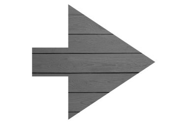 Beyaz üzerine izole edilmiş gri ahşap desenli ok.