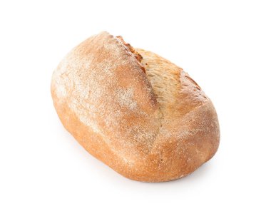 Bir somun taze pişmiş ekmek beyaza izole edilmiş.