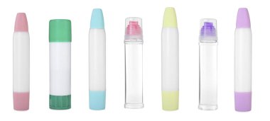 Beyaz üzerine izole edilmiş farklı tipteki yapıştırıcı, set