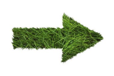 İçinde yeşil çimenler olan ok beyaz üzerine izole edilmiş.