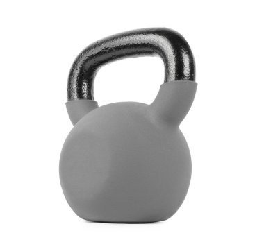 Bir metal kettlebell beyaza izole edilmiş. Spor malzemeleri.