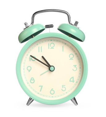 Bir turkuaz alarm saati beyaza izole edilmiş.