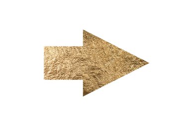 Beyaz üzerine izole edilmiş altın folyo desenli ok