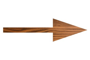 Beyaz üzerine izole edilmiş ahşap desenli ok