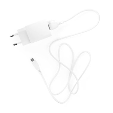 Kablolu USB güç adaptörü beyaz, üst görünümde izole