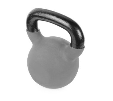 Bir metal kettlebell beyaza izole edilmiş. Spor malzemeleri.