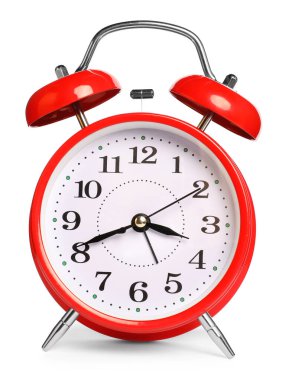 Bir kırmızı alarm saati beyaza izole edilmiş.