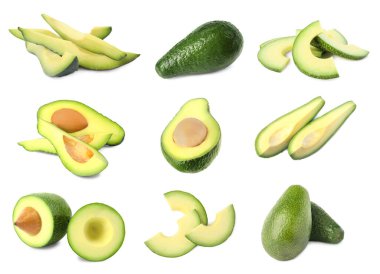 Fresh avocado fruits isolated on white, set clipart