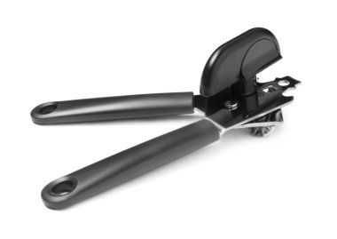 Bir konserve açacağı beyaza izole edilmiş. Mutfak aletleri