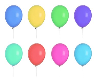 Farklı renklerde balonlar beyaz üzerine izole edilmiş, set