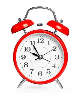 Bir kırmızı alarm saati beyaza izole edilmiş.