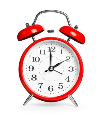 Bir kırmızı alarm saati beyaza izole edilmiş.