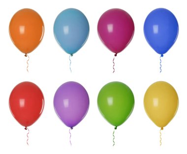 Farklı renklerde balonlar beyaz üzerine izole edilmiş, set